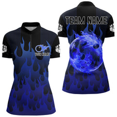 Maxcorners Personalized Black And Blue Flame Bowling Shirts For Men Custom Fire Bowling Jerseys