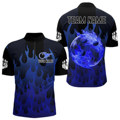 Maxcorners Personalized Black And Blue Flame Bowling Shirts For Men Custom Fire Bowling Jerseys