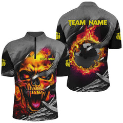 Maxcorners Flame Skull Bowling Jersey Customized Name, Team Name 3D Polo Shirt