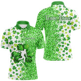 Maxcorners Green Glitter Shamrock Clover Bowling Shirts For Men Custom St Patrick Day Bowling Team Jerseys
