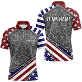 Maxcorners American Flag Gray Camo Bowling Polo, Quarter Zip Shirts For Men And Women Custom Patriotic Team Bowling Jersey