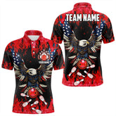 Maxcorners Red Flame Mens Bowling Shirts Custom American Flag Eagle Team Bowling Shirts, Gift For Bowlers
