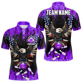 Maxcorners Purple Flame Mens Bowling Shirts Custom American Flag Eagle Team Bowling Shirts, Gift For Bowlers