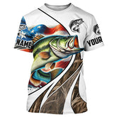 Maxcorners Personalized Largemouth Bass American flag Camo Fishing Jerseys, Custom Patriotic Bass Fishing Shirts MT2108