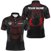 Maxcorners Bowling And Pins Black And Red Strike Customized Name, Team Name 3D Polo Shirt