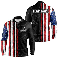 Maxcorners Black Camo American Flag Golf Polo Shirts For Men custom Patriotic golf outfit Team Jerseys