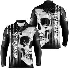 Maxcorners Bowling And Pins Skull American Flag Bowler Jerseys Customized Name, Team Name 3D Polo Shirt