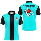 Maxcorners Personalized Cyan Blue And Black Retro Bowling Shirts Custom Vintage Bowling Team Jerseys