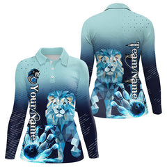 Maxcorners Blue Lightning Lion Bowling Polo, Quarter Zip Shirts for Women Custom Lion Bowling Team jerseys
