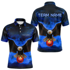 Maxcorners Personalized Blue Flame Eagle Custom Bowling Team Shirts For Mens, Fire Eagle Bowling League Jersey