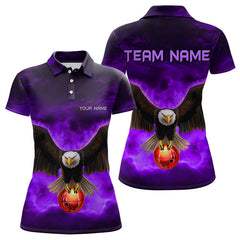 Maxcorners Personalized Purple Flame Eagle Custom Bowling Team Shirts For Mens, Fire Eagle Bowling League Jersey