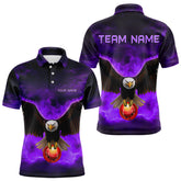 Maxcorners Personalized Purple Flame Eagle Custom Bowling Team Shirts For Mens, Fire Eagle Bowling League Jersey
