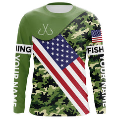 Maxcorners Green camo American flag Custom patriotic performance Fishing Shirts, tournament fishing jerseys MT2108