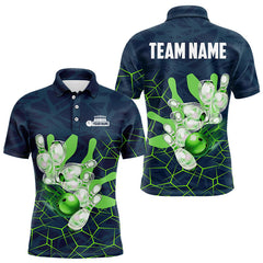 Maxcorners Blue and Green Camo Bowling Polo, 1/4 Zip Shirts for Men Custom Team Mens Bowling jerseys