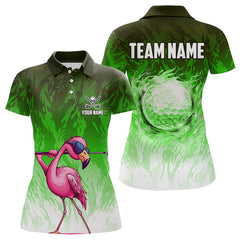 Maxcorners Funny Flamingo Green camo flame golf ball Mens Golf Polo Shirts Custom Flamingo Golf attire for men