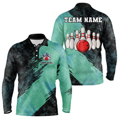 Maxcorners Black And Mint Color Bowling Polo Shirt Custom Bowling Team Jerseys, Bowler Outfit