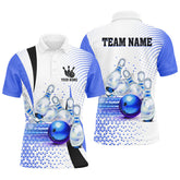 Maxcorners Men Bowling Polo Shirt Custom Bowling Ball Pins Bowling Team Shirts, Gifts For Bowlers | Blue