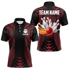 Maxcorners Personalized Black And Red Flame Bowling Polo Shirts Custom Bowling Team Jerseys