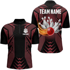 Maxcorners Personalized Black And Red Flame Bowling Polo Shirts Custom Bowling Team Jerseys