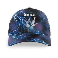 Macorners Blue lightning thunder Custom Bowling Hat, Bowling Cap for team, gift for Bowlers