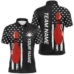 Maxcorners Bowling Retro Black American Flag Customized Name, Team Name 3D Polo Shirt Unisex