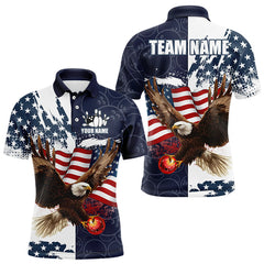 Maxcorners Red, White And Blue American Flag Eagle Bowling Shirts For Men Custom Patriotic Bowling Team Jersey