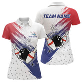 Maxcorners Red, White And Blue Bowling Polo, 1/4 Zip Shirts For Women Custom Bowling Team Jersey, Gift For Bowler