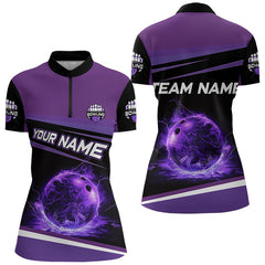 Maxcorners Black And Purple Lighting Flame For Mens And Women Bowling Polo Shirt Custom Team Bowling Jerseys