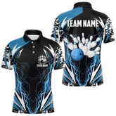 Maxcorners Black And Blue Lighting Thunder Camo For Mens And Women Bowling Polo Shirt Custom Team Bowling Jerseys