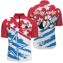 Maxcorners Personalized Red White And Blue American Flag Bowling Shirts Patriotic Bowling Team Jerseys