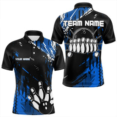 Maxcorners Black And Blue Mens Bowling Shirts Custom Retro Bowling Ball And Pins Bowling Team League Jerseys