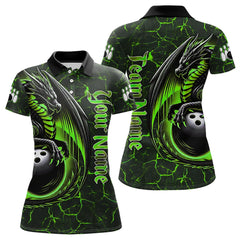 Maxcorners Black And Green Custom Dragon Bowling Shirts For Men, Dragon Bowling Team Shirts