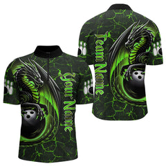 Maxcorners Black And Green Custom Dragon Bowling Shirts For Men, Dragon Bowling Team Shirts