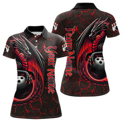Maxcorners Black And Red Custom Dragon Bowling Shirts For Men, Dragon Bowling Team Shirts