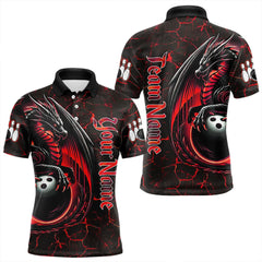 Maxcorners Black And Red Custom Dragon Bowling Shirts For Men, Dragon Bowling Team Shirts