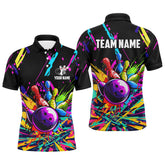 MaxCorners Bowling And Pins Colorful Customized Name, Team Name 3D Polo Shirt For Men