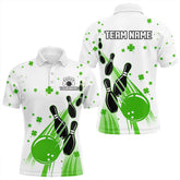 Maxcorners Green And White Shamrock Lucky Bowling Shirts For Men Custom St Patrick Day Team Bowling Jerseys