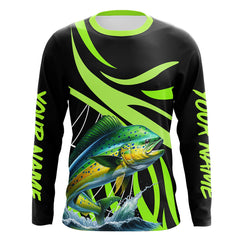 Maxcorners Personalized Mahi mahi ( Dorado) Long Sleeve Fishing Shirts, Tournament Fishing Jerseys | Green MT2108