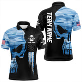 Maxcorners Blue Camo Skull American Flag Mens Bowling Shirts Custom Patriotic Bowling Team Jerseys For Men And Women