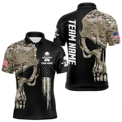 Maxcorners Skull Camouflage American Flag Mens Bowling Shirts Custom Patriotic Bowling Team Jerseys For Men And Women