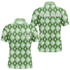 Maxcorners Mens golf polo shirts custom green argyle plaid pattern golf attire for men, golfer gifts MT2108