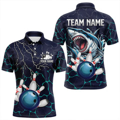 Maxcorners Blue Shark Camo Lightning Thunder Bowling Shirts For Men And Women Custom Bowling Team Shirts, Gift For Bowler