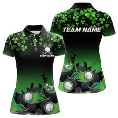Maxcorners Green Shamrock Flame Golf Ball Men Golf Polo Shirts Customize St Patrick Day Team Mens And Women Golf Shirts