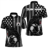 Maxcorners Personalized Black American Flag Lightning Thunder Custom Bowling Team Shirts For Mens Bowling Jersey