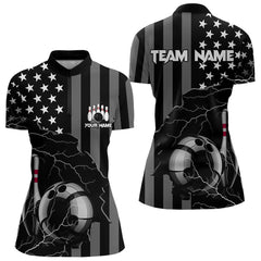 Maxcorners Personalized Black American Flag Lightning Thunder Custom Bowling Team Shirts For Mens Bowling Jersey