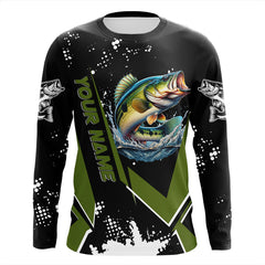 Maxcorners Personalized Largemouth Bass Fishing Jerseys, Black and Green Bass Fishing Tournament Shirts MT2108