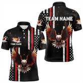 Maxcorners Personalized Black American Flag Flame Eagle Bowling Shirts For Men Custom Patriotic Bowling Jerseys