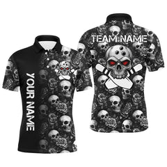 Maxcorners Skull Bowling League Team Bowling Team Men And Women Polo Shirts, Bowling Pattern Outfits