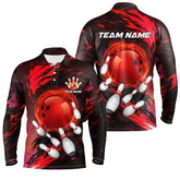 Maxcorners Mens Bowling Polo Shirts Custom Red Light Camo Bowling Team League Jerseys, Bowling Gifts For Bowlers