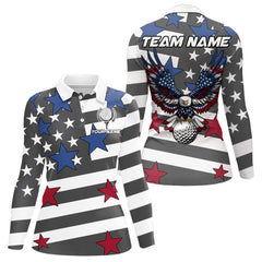 Maxcorners Gray and White American Flag Eagle Golf Polo shirt for Men Custom patriotic team golf outfit for men